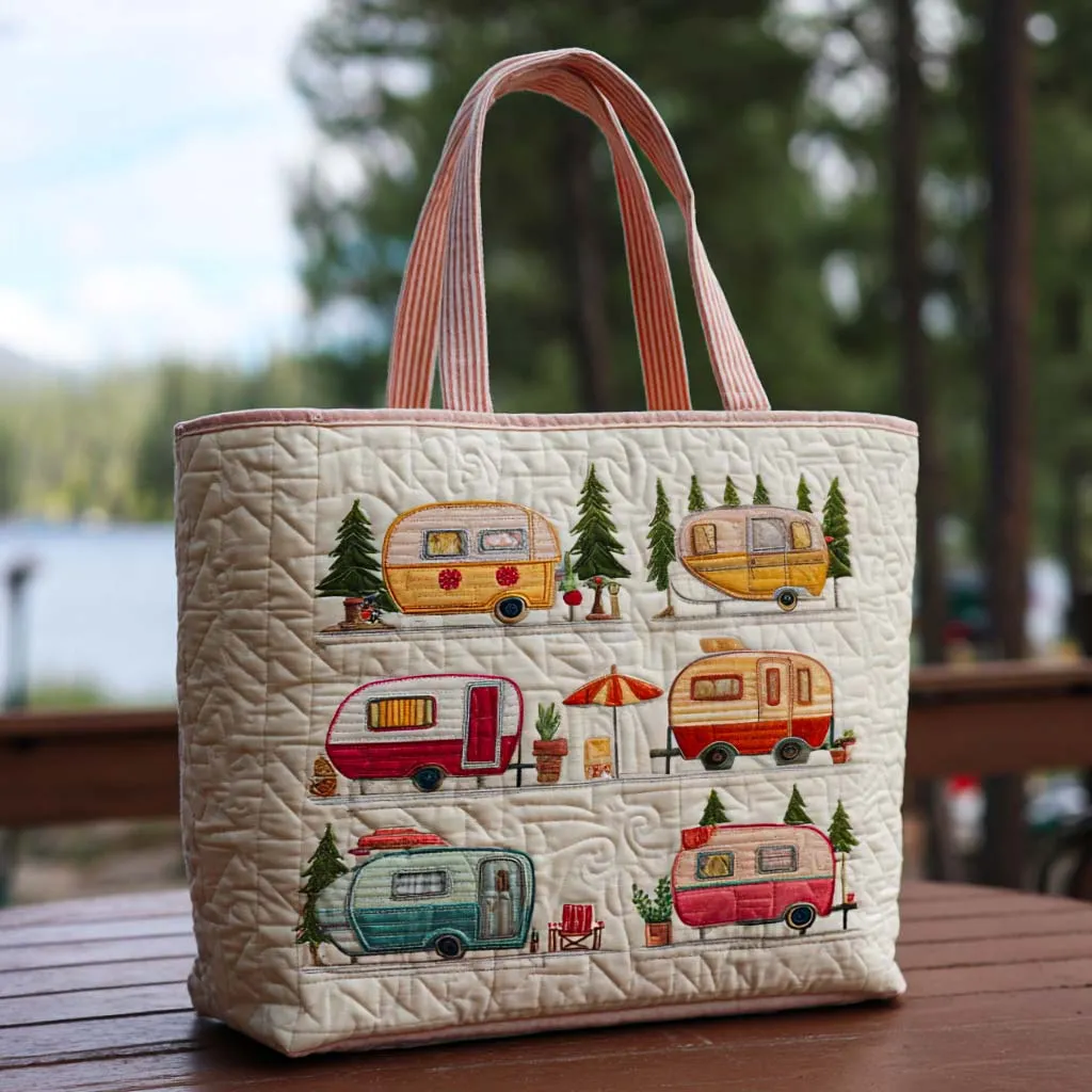 Camping Quilted Tote Bag