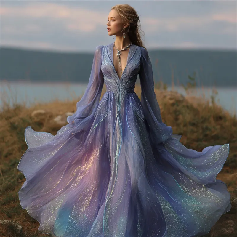 Vintage Opal Inspired Glitter Gradient Celtic Flowy Maxi Dress