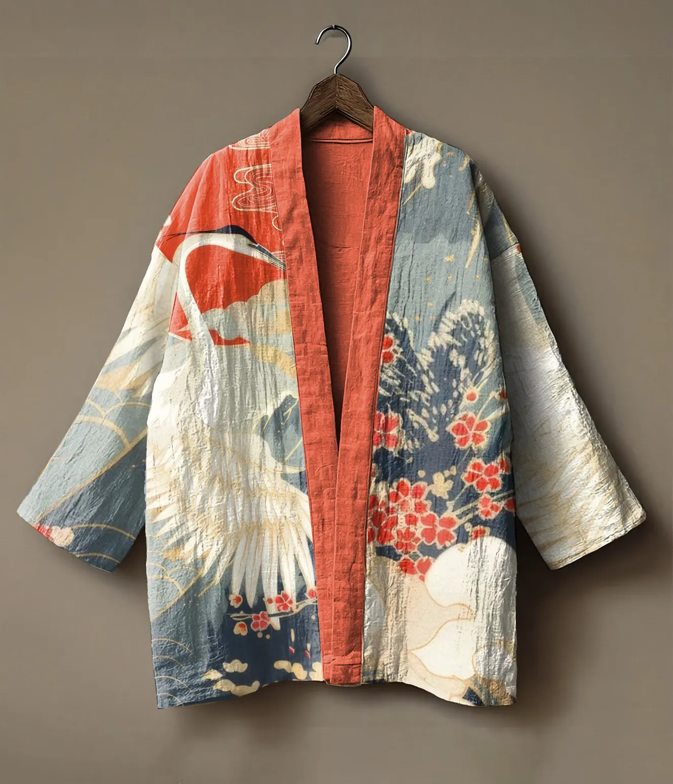 Abstract print embroidered linen cardigan kimono