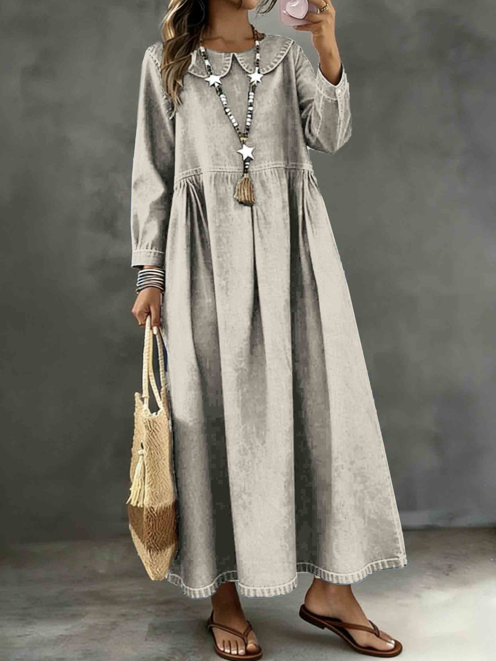 Long Sleeved Lotus leaf collar Loose Denim Dress