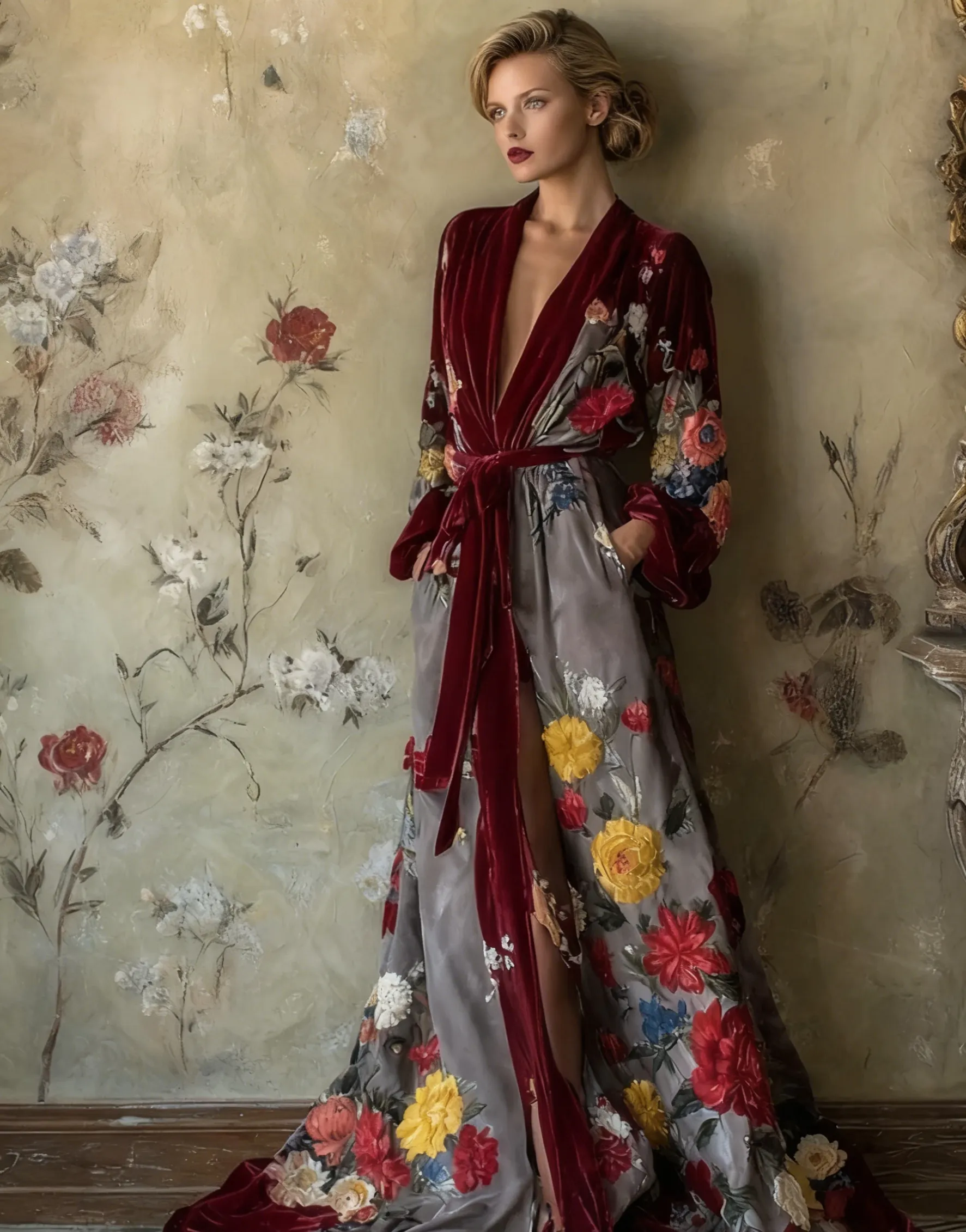 Autumn and winter elegant velvet robe (with belt)