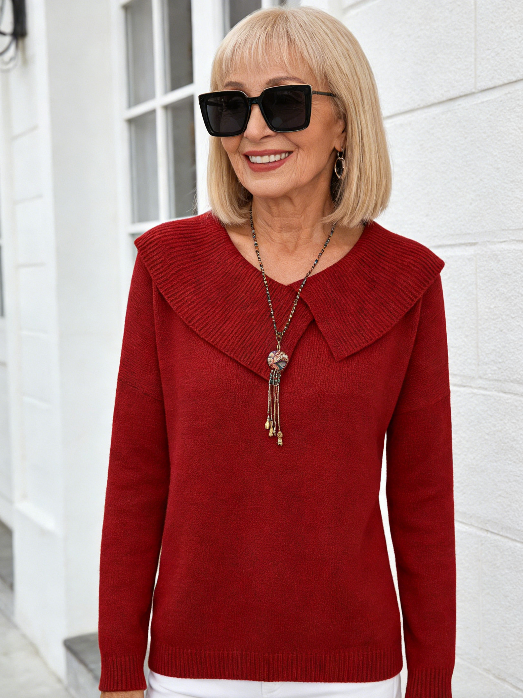 Red Sailor-Collar Knit Sweater