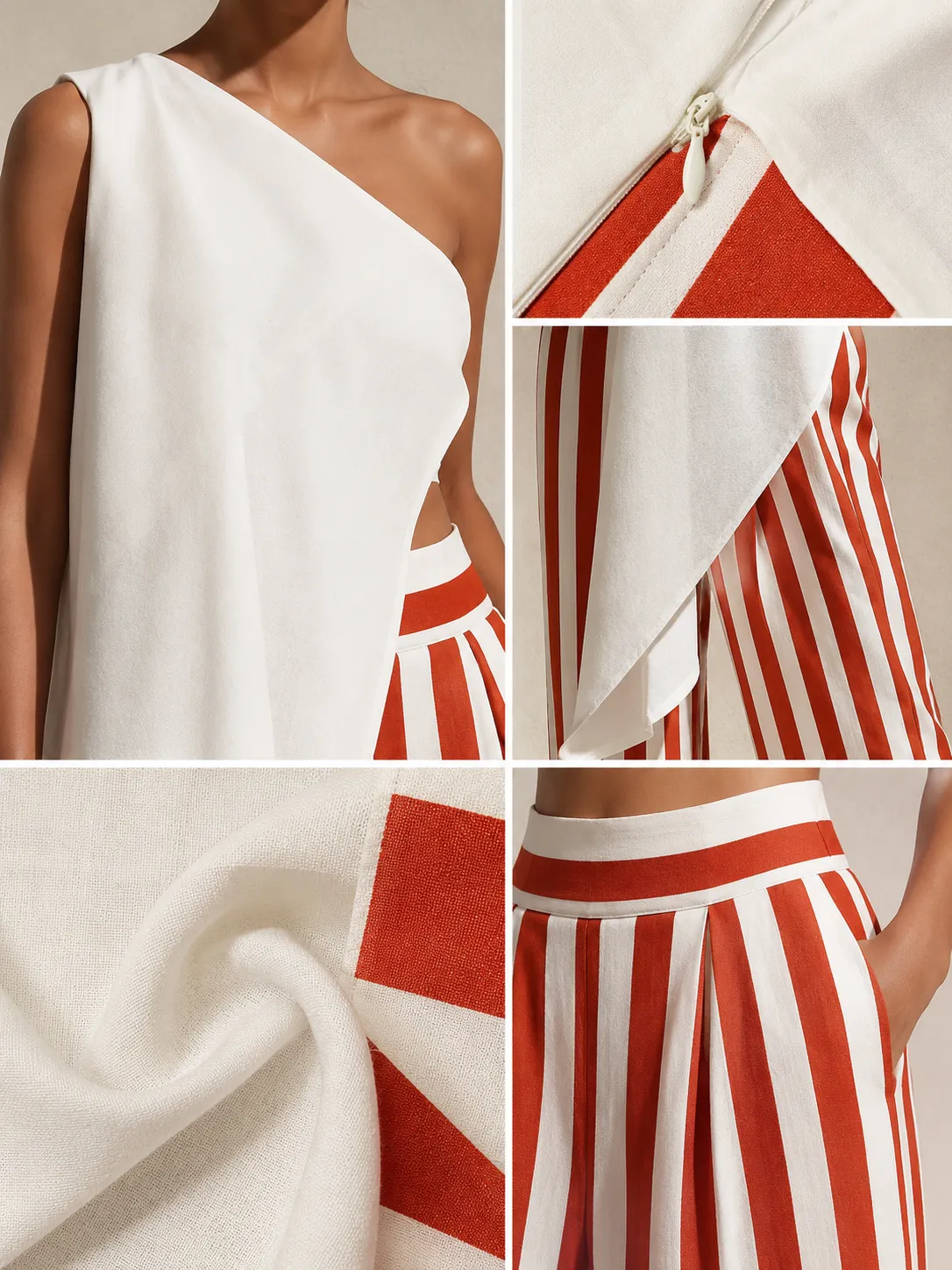 Sunset Stripes Asymmetrical One-Shoulder Two-Piece Set Effortless Vacation Glam