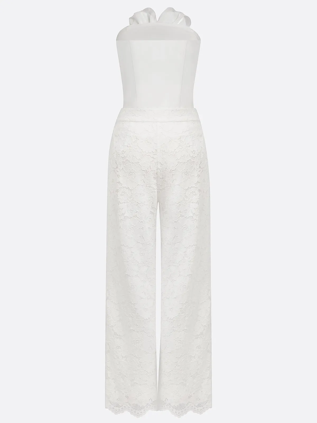 White 3D Floral Lace Strapless Sleeveless Elegant Top With Pants Two-Piece Set