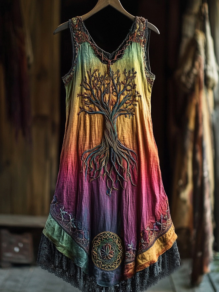 Vintage Life Of Tree Celtic Multicolour Tribal Art Comfy Tank Dress