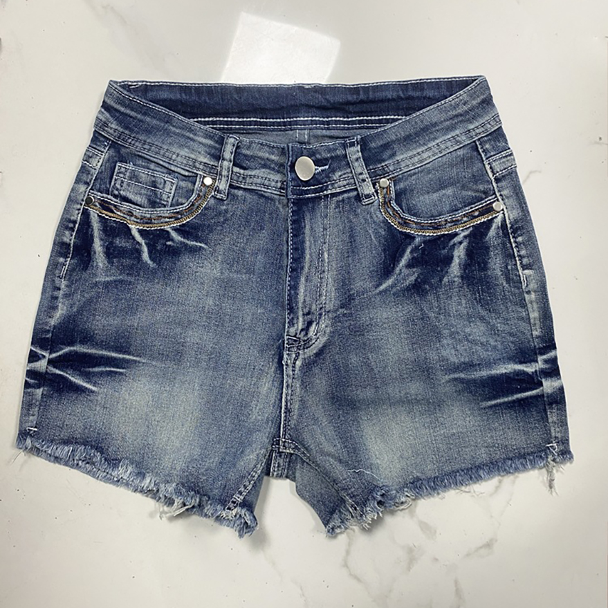 Women's Vintage Washed Ripped High Waist Embroidered Denim Shorts