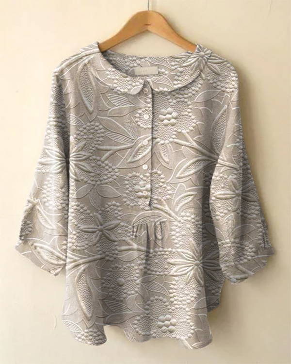 Vintage Floral Print Long Sleeve Peter Pan Collar Shirt