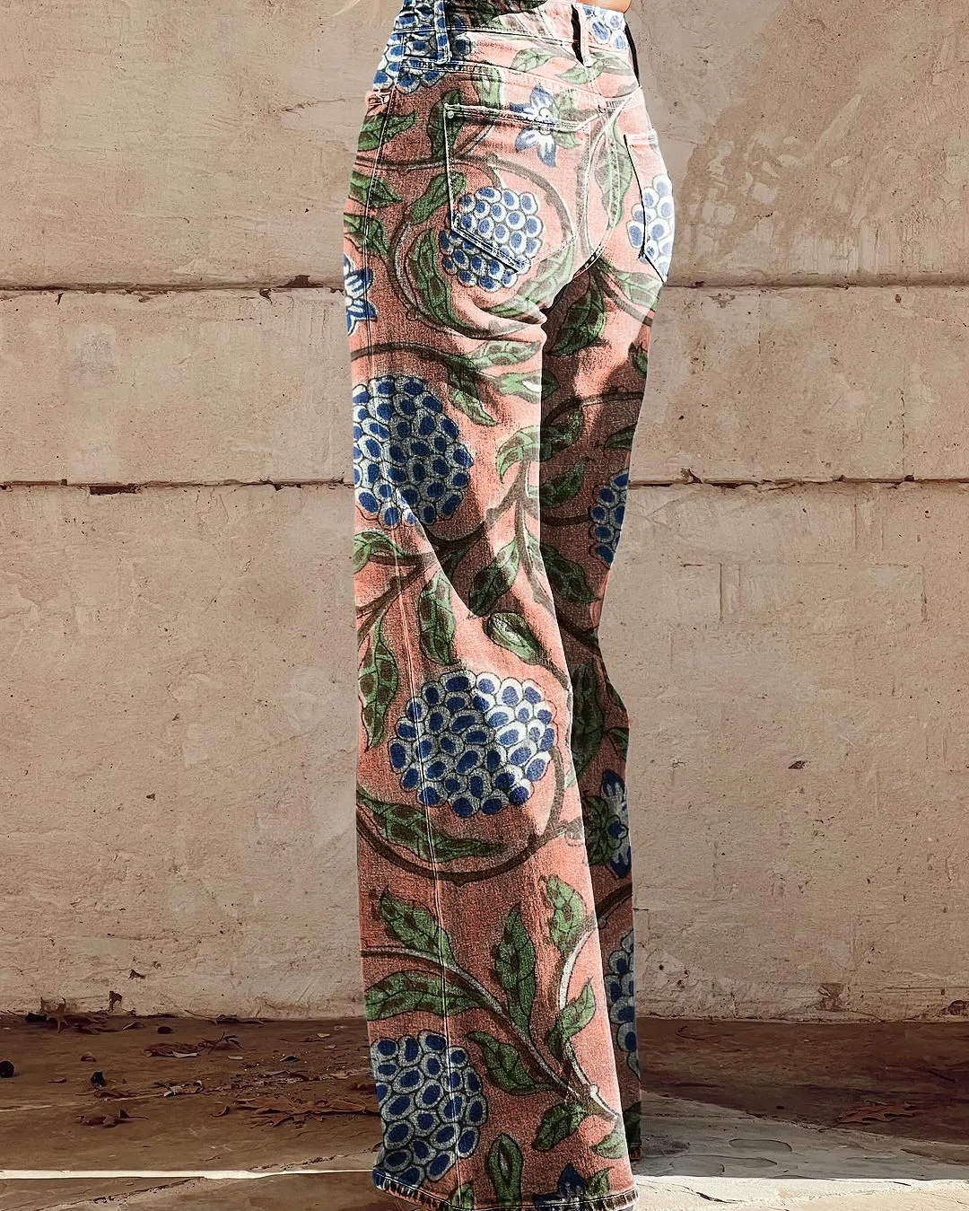 Vintage Floral Print Casual Wide-Leg Pants