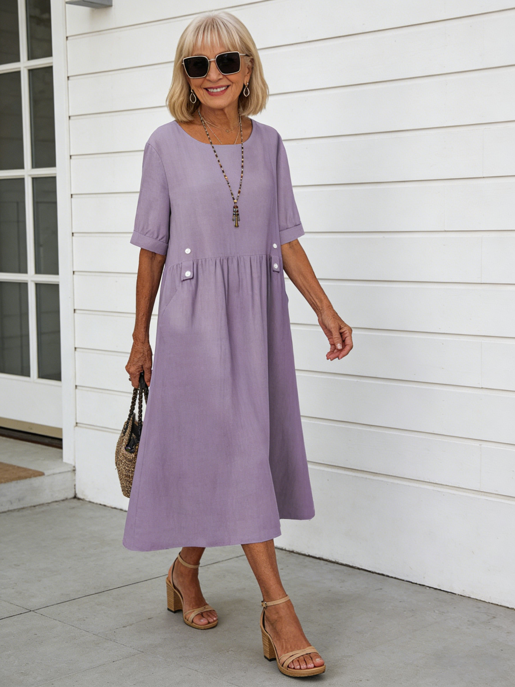 Linen-Blend Relaxed Midi Dress