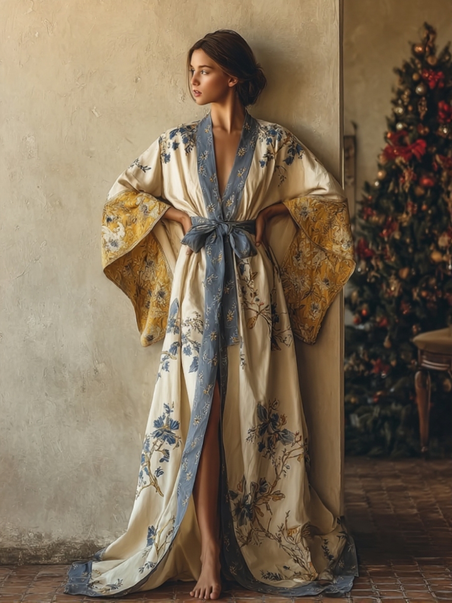 Elegant & comfortable cotton Christmas-themed robe (with belt)