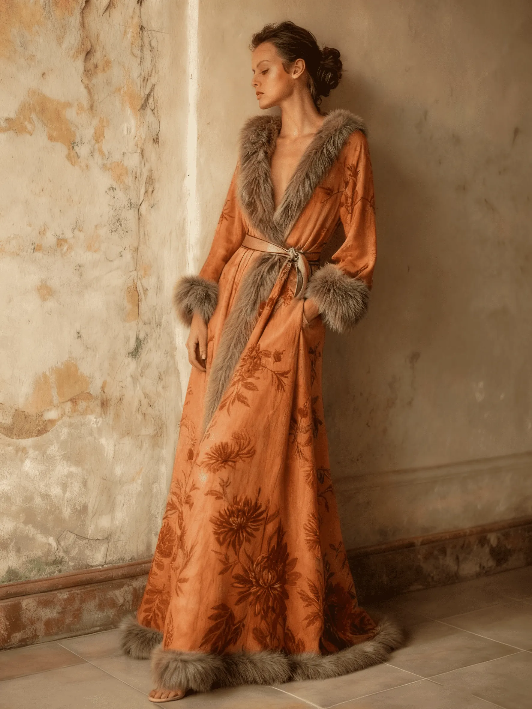 Women's Autumn and Winter Cotton Velvet Blended Robe (With Belt)