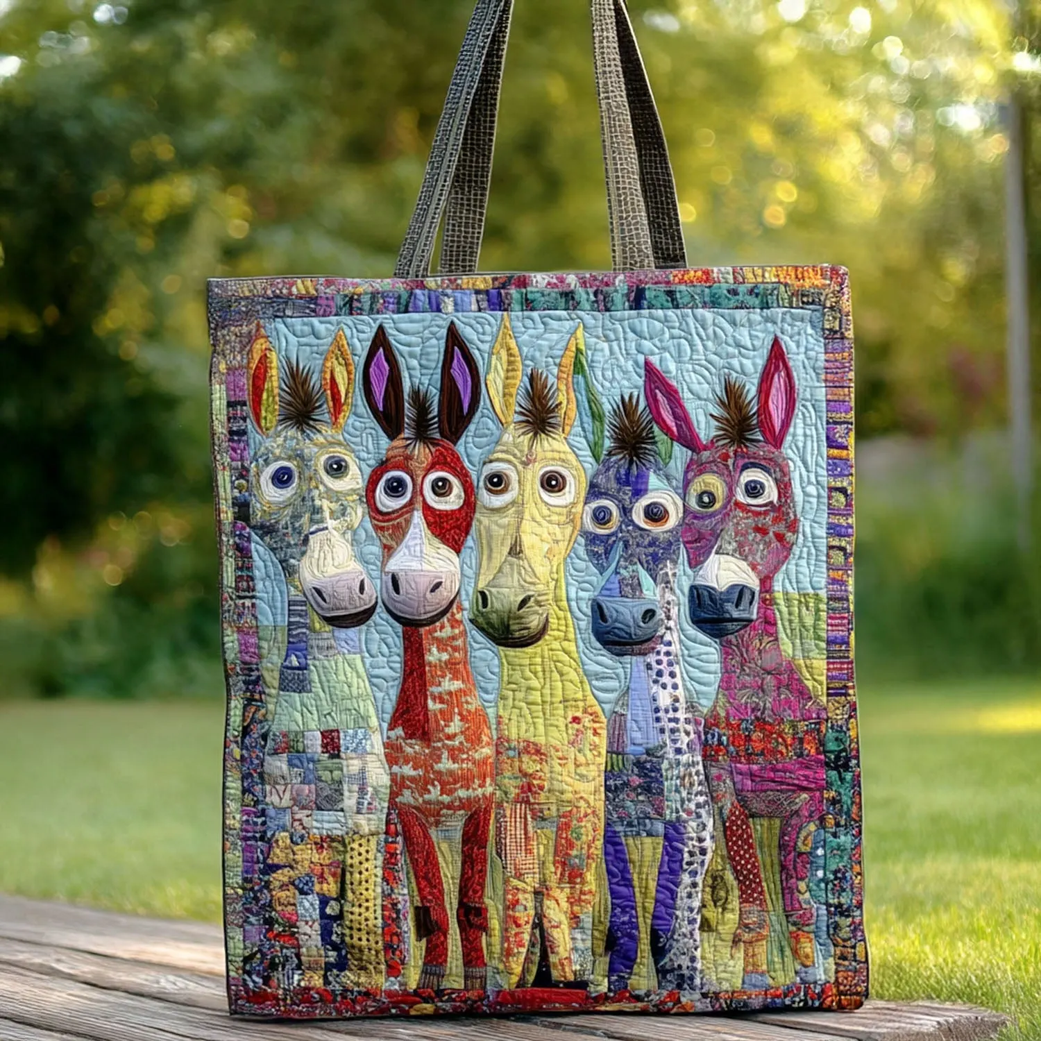 Patchwork Burros Quilted Tote Bag