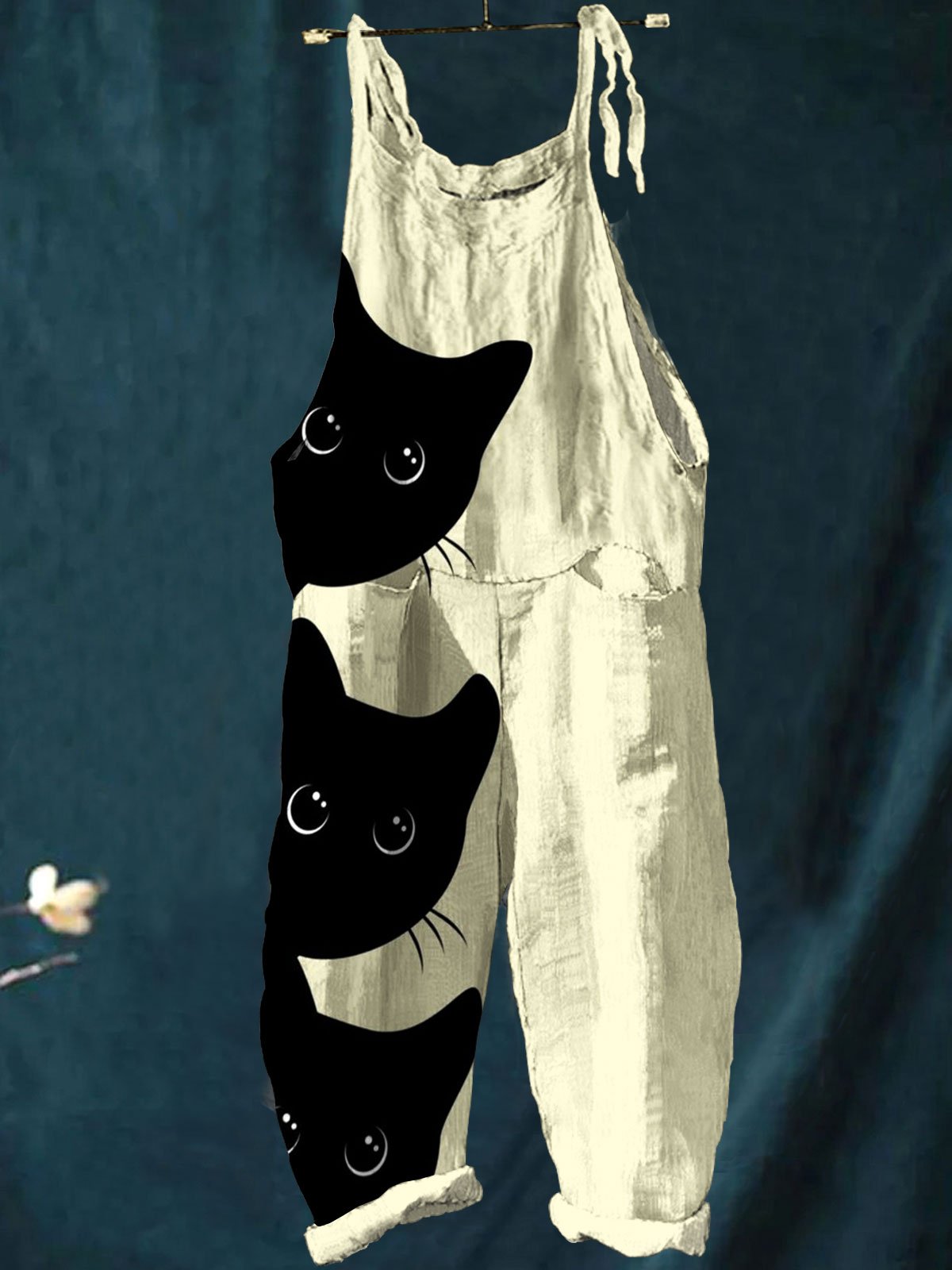 Vintage Cat Art Print Casual Wide-Leg Jumpsuit
