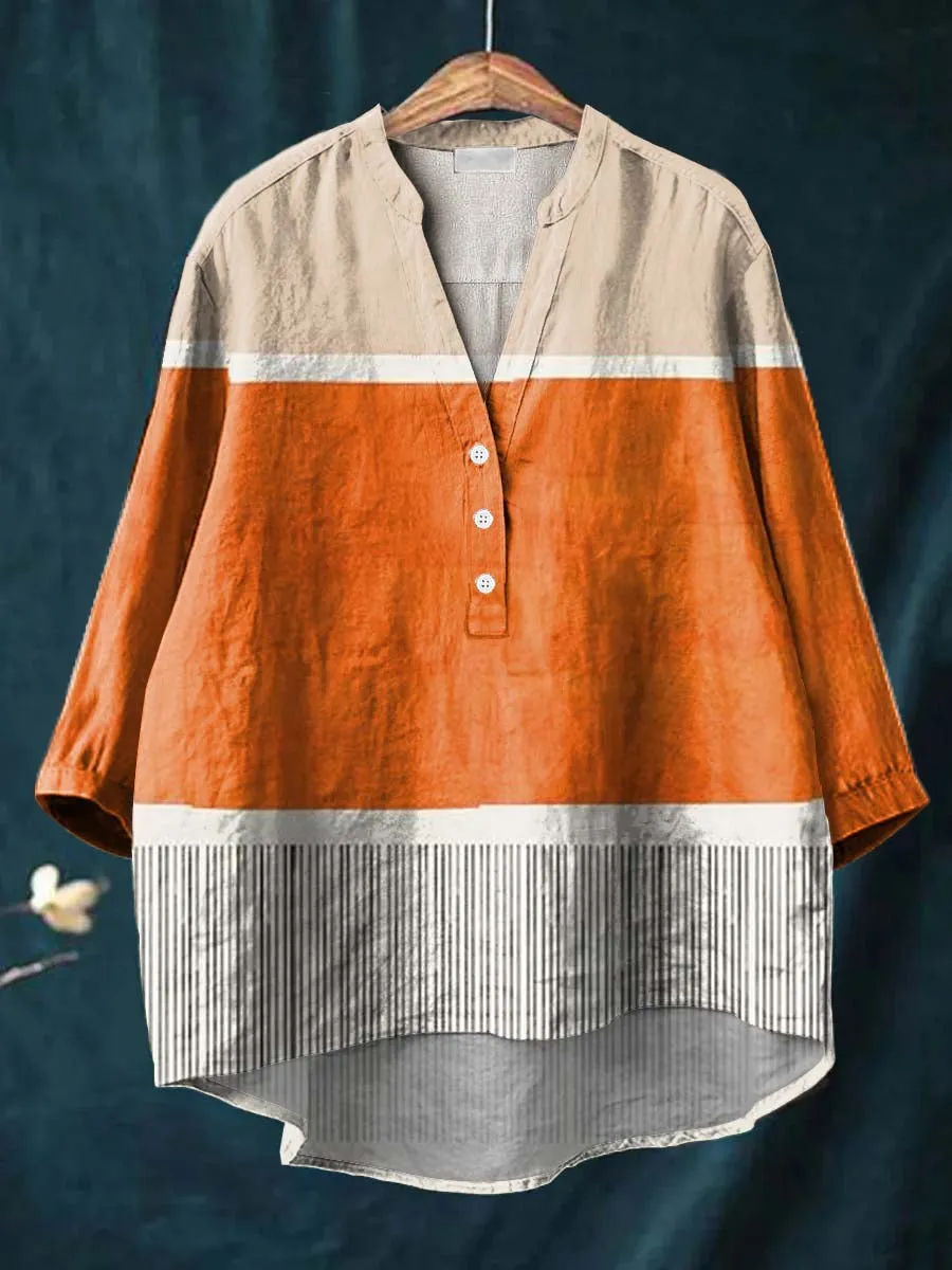 Geometric Pattern Art Print Casual Cotton & Linen Shirt