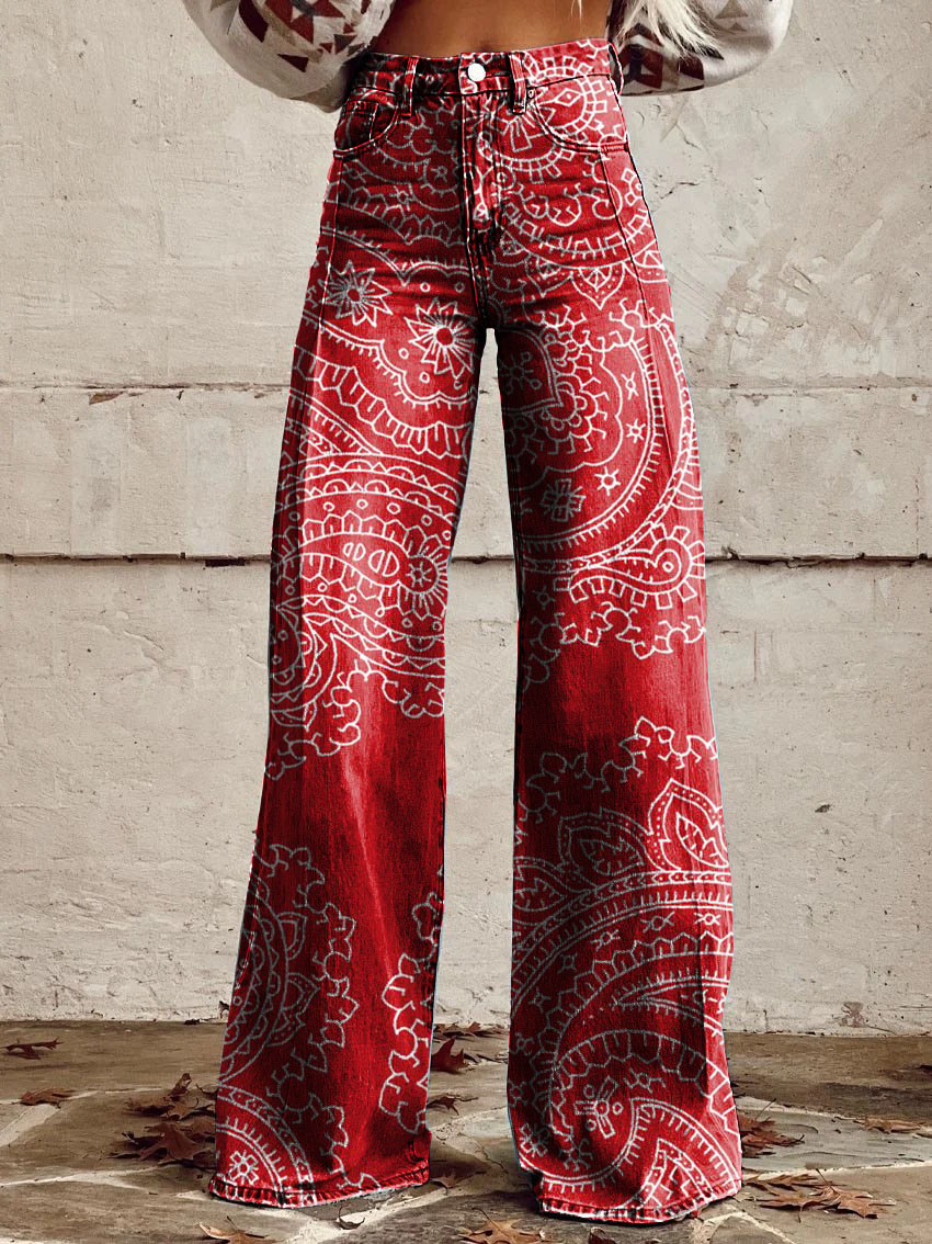Bohemian Paisley Print Casual Wide-Leg Pants