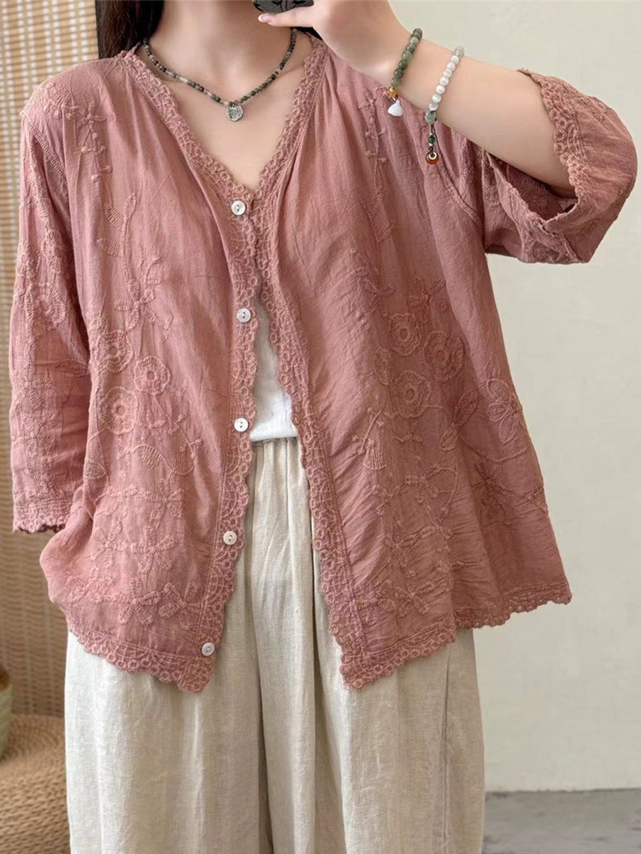 Exquisite Embroidered Loose Cotton Shirt