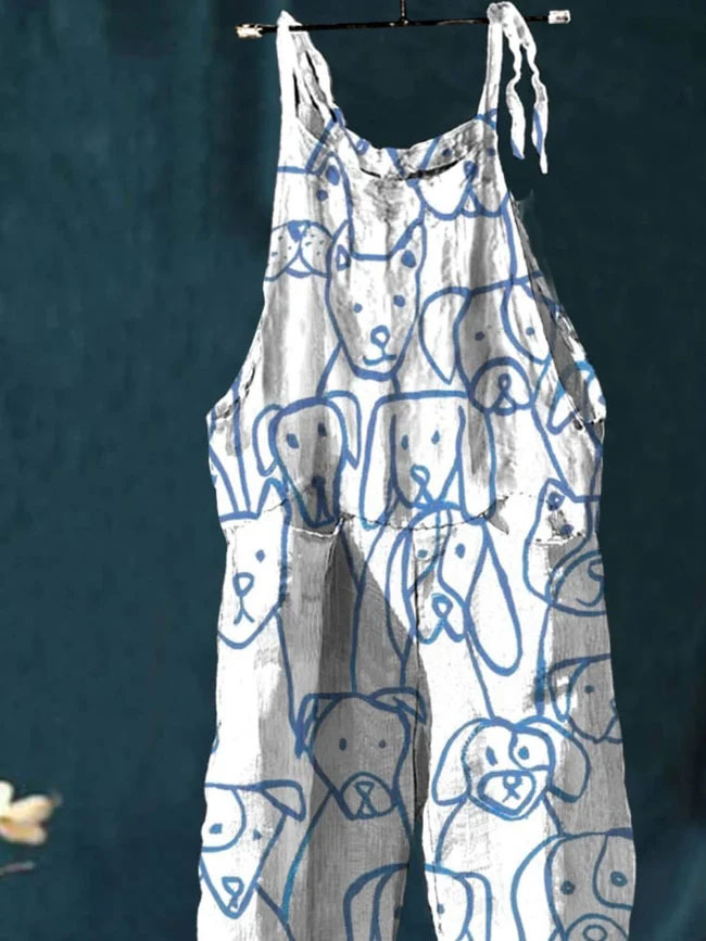 Dog Art Print Colorful Art Casual Wide-Leg Jumpsuit