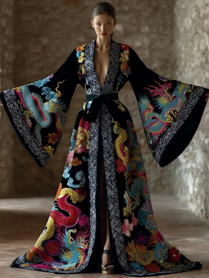 Autumn and winter elegant velvet robe (with belt)