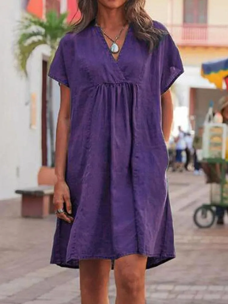 Women's V-Neck Design Short Sleeve Mini Dress