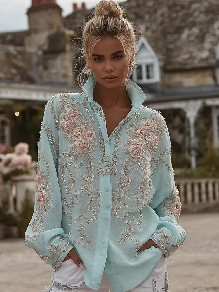 Women's Vintage Bohemian Floral Embroidered Casual Shirt
