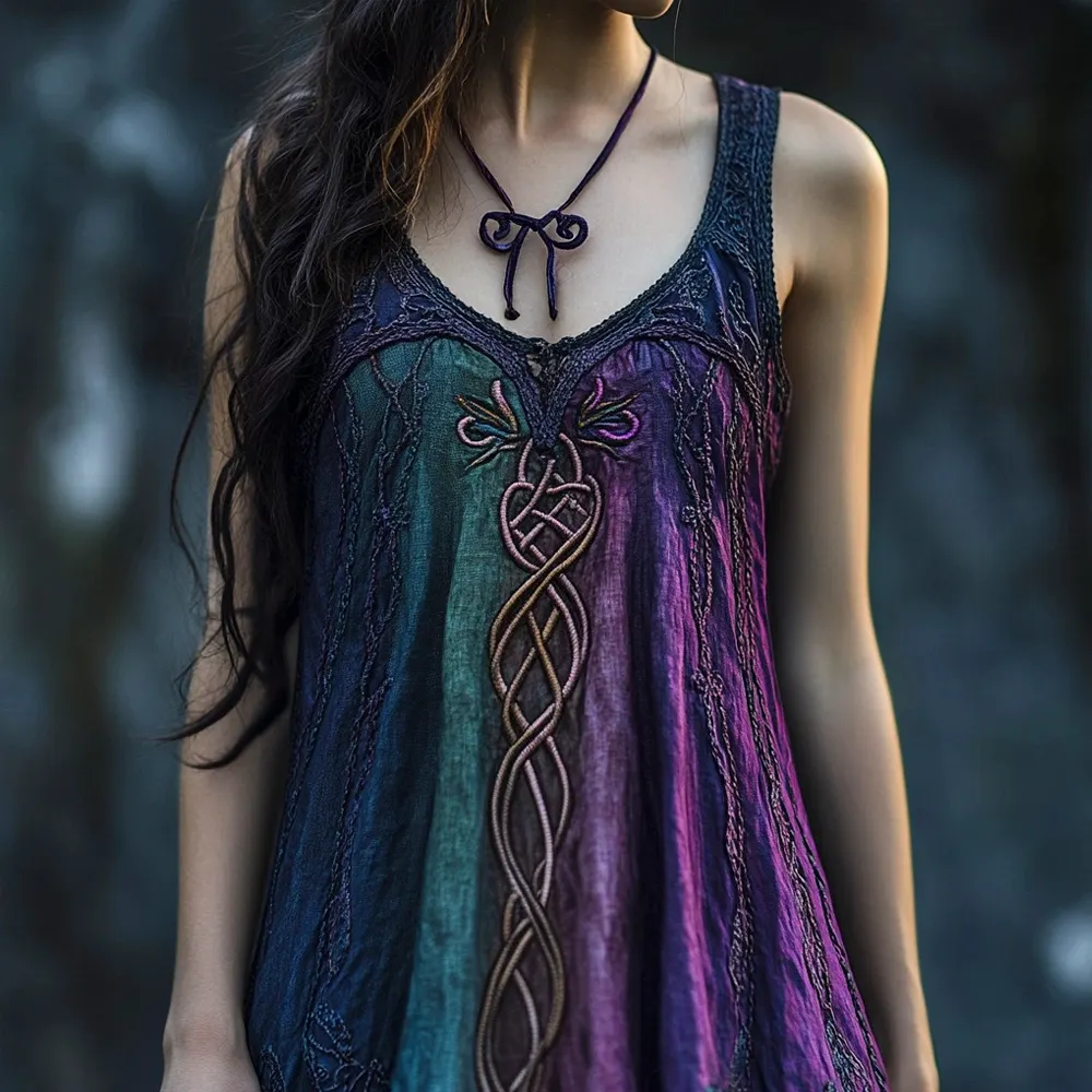 Vintage Celtic Mythology Gradient Lace Tank Dress