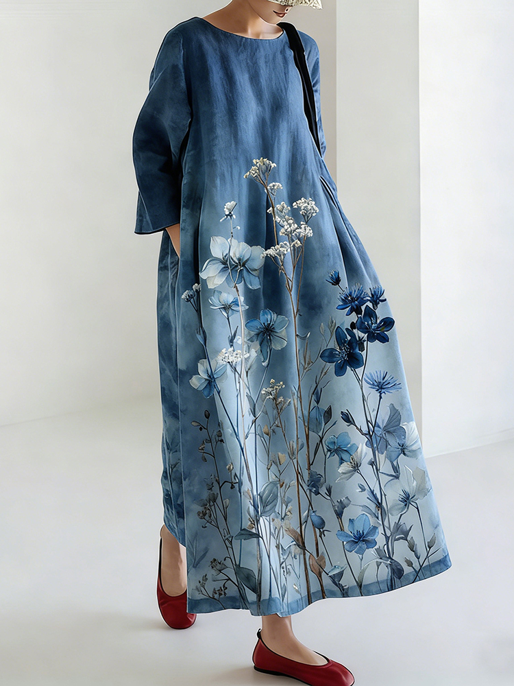 Japanese-style Tie-dye Floral Print Dress