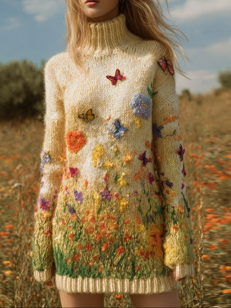 Secret Garden Retro High Neck Knit Sweater Dress