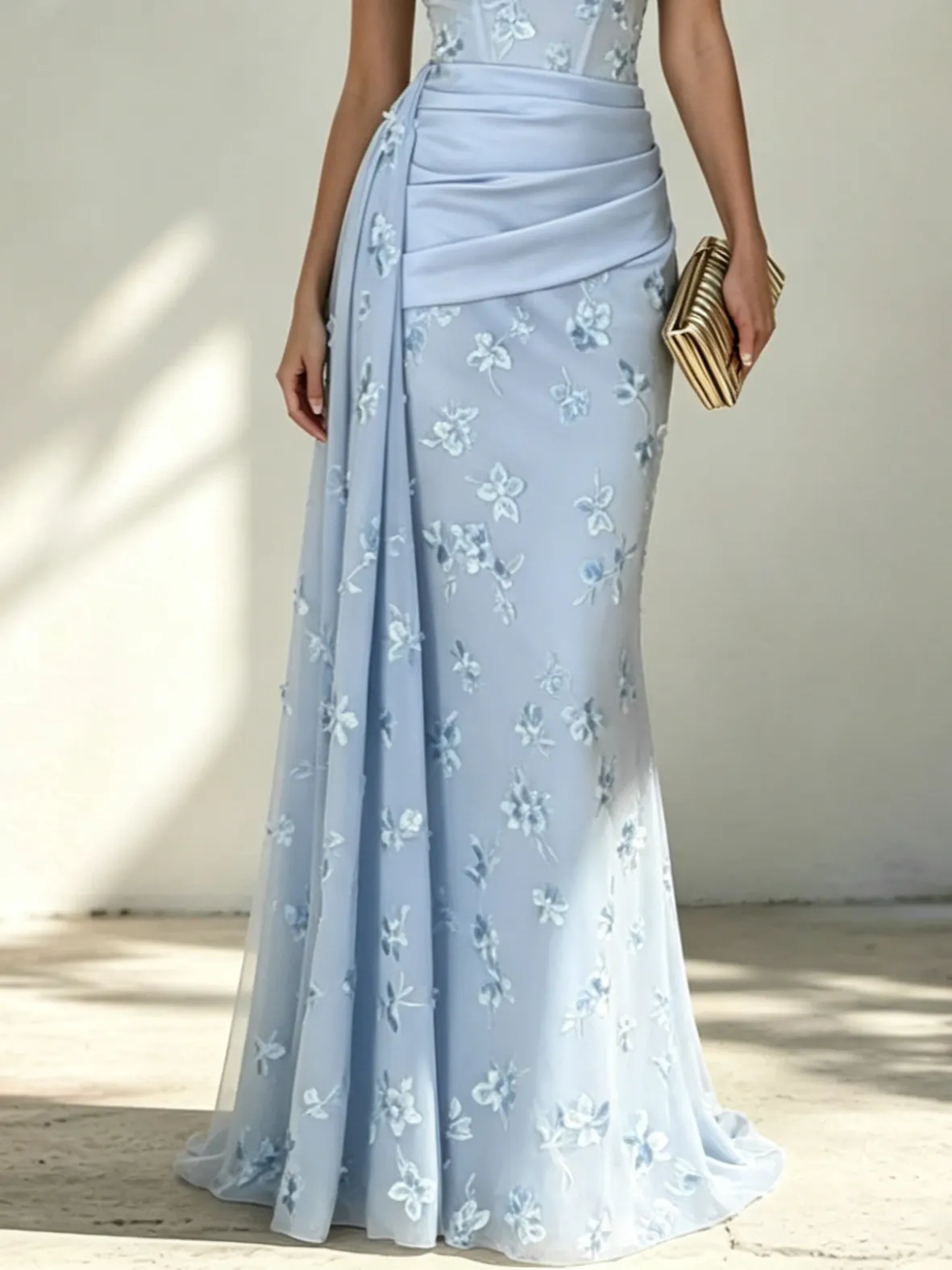 Light Blue Classic Strapless Sleeveless Mermaid Floor-length Gown