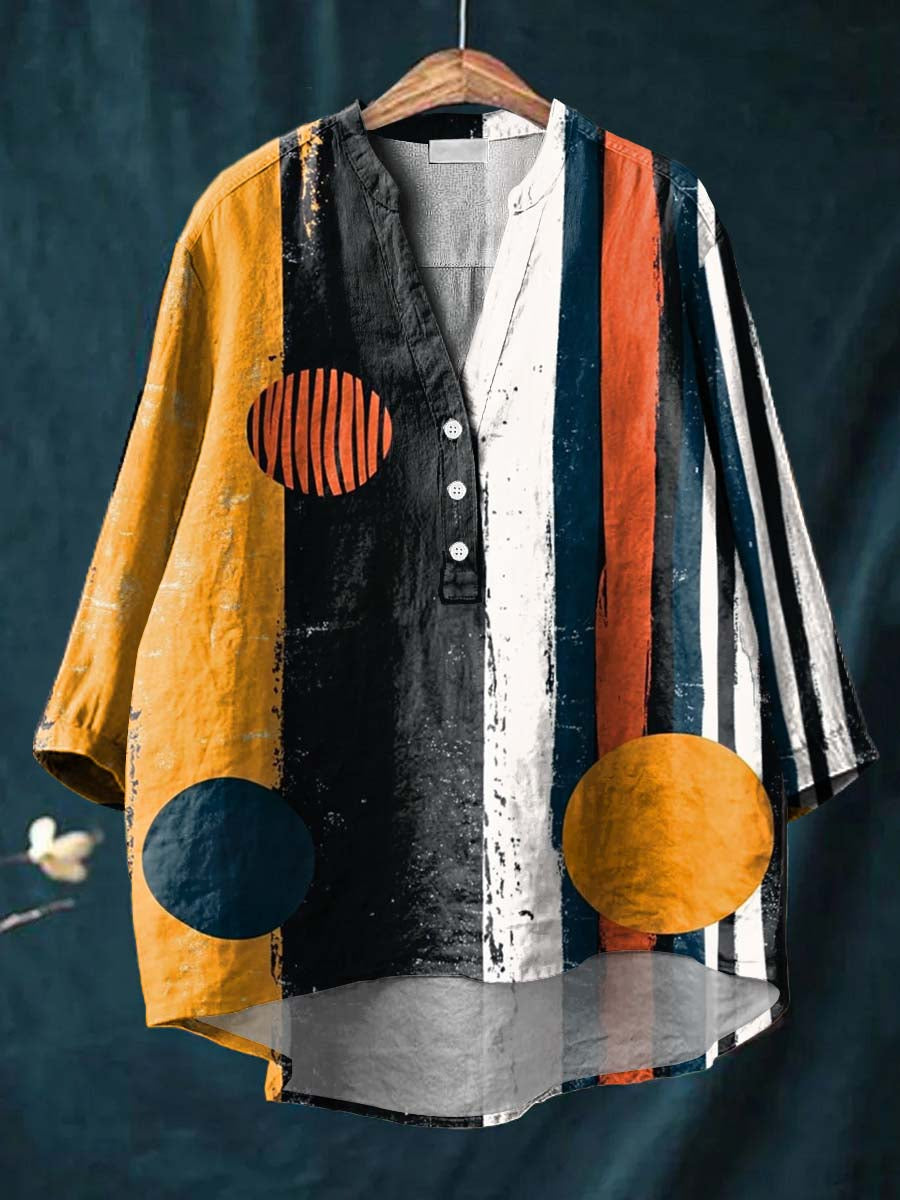 Geometric Pattern Art Print Casual Cotton & Linen Shirt