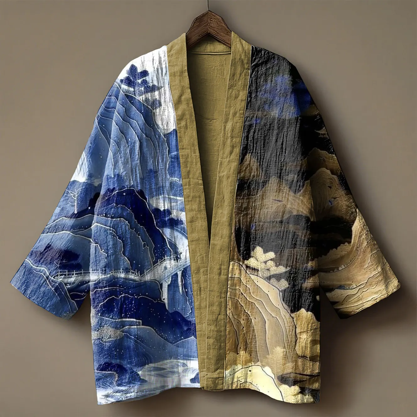 Japanese Cranes & Sea Waves Embroidered Linen Kimono Cardigan