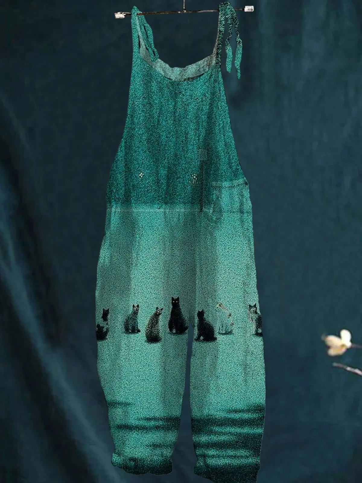 Vintage Lovely Black Cats Art Print Casual Wide-Leg Jumpsuit