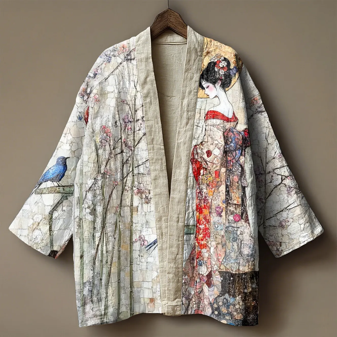 Japanese Art Print Linen Kimono Cardigan