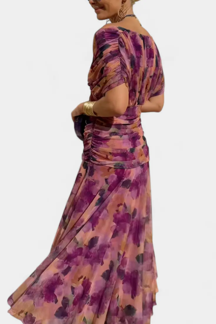 Long Floral Dress with V-Neck