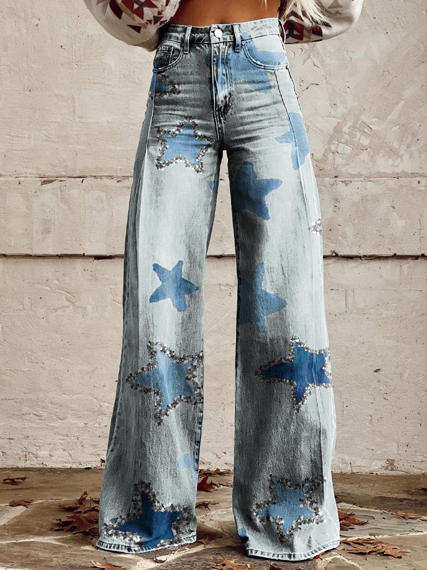 Cute Star Women's Print Casual Wide-Leg Pants