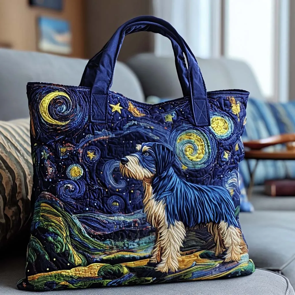 Starry Night Dog Quilted Tote Bag