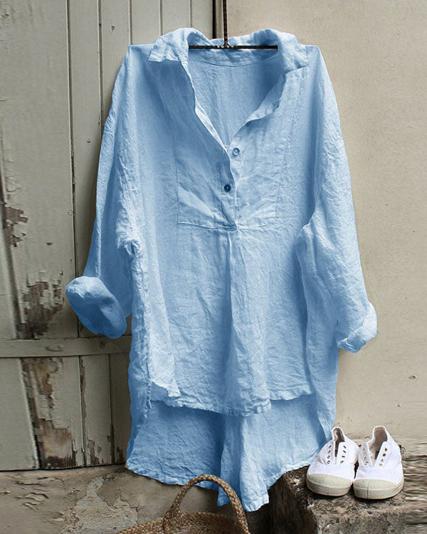 V-neck Loose Cotton & Linen Casual Shirt