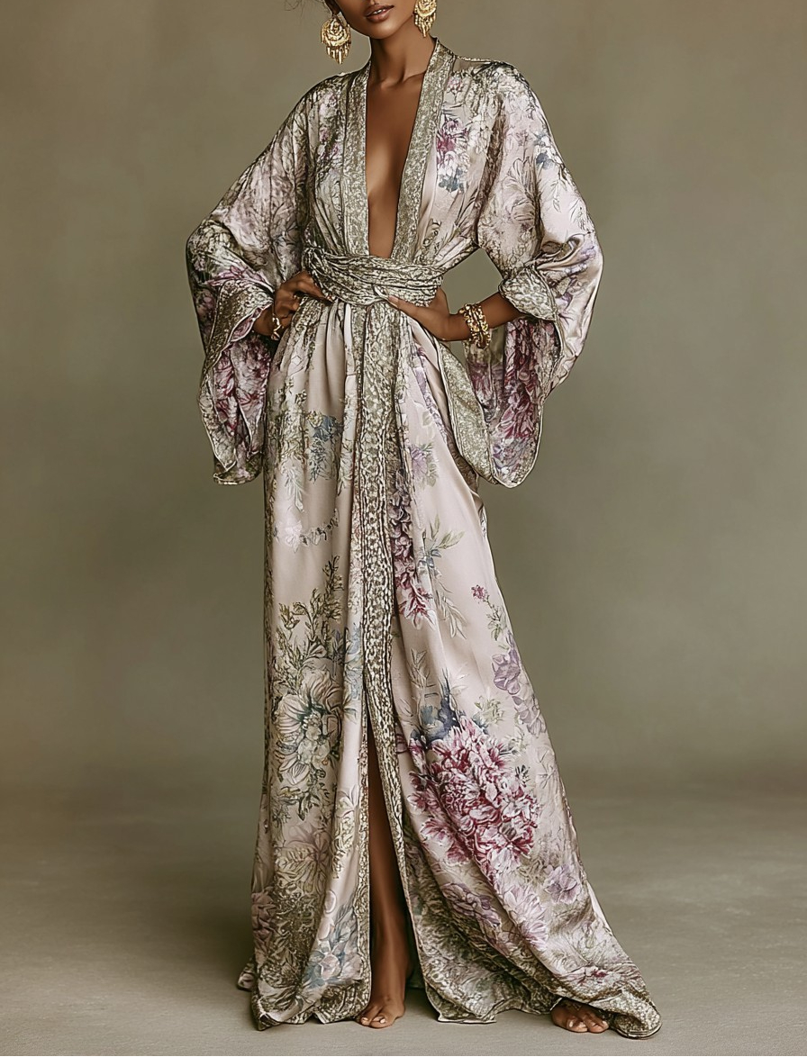 Elegant Vintage Printed Robe