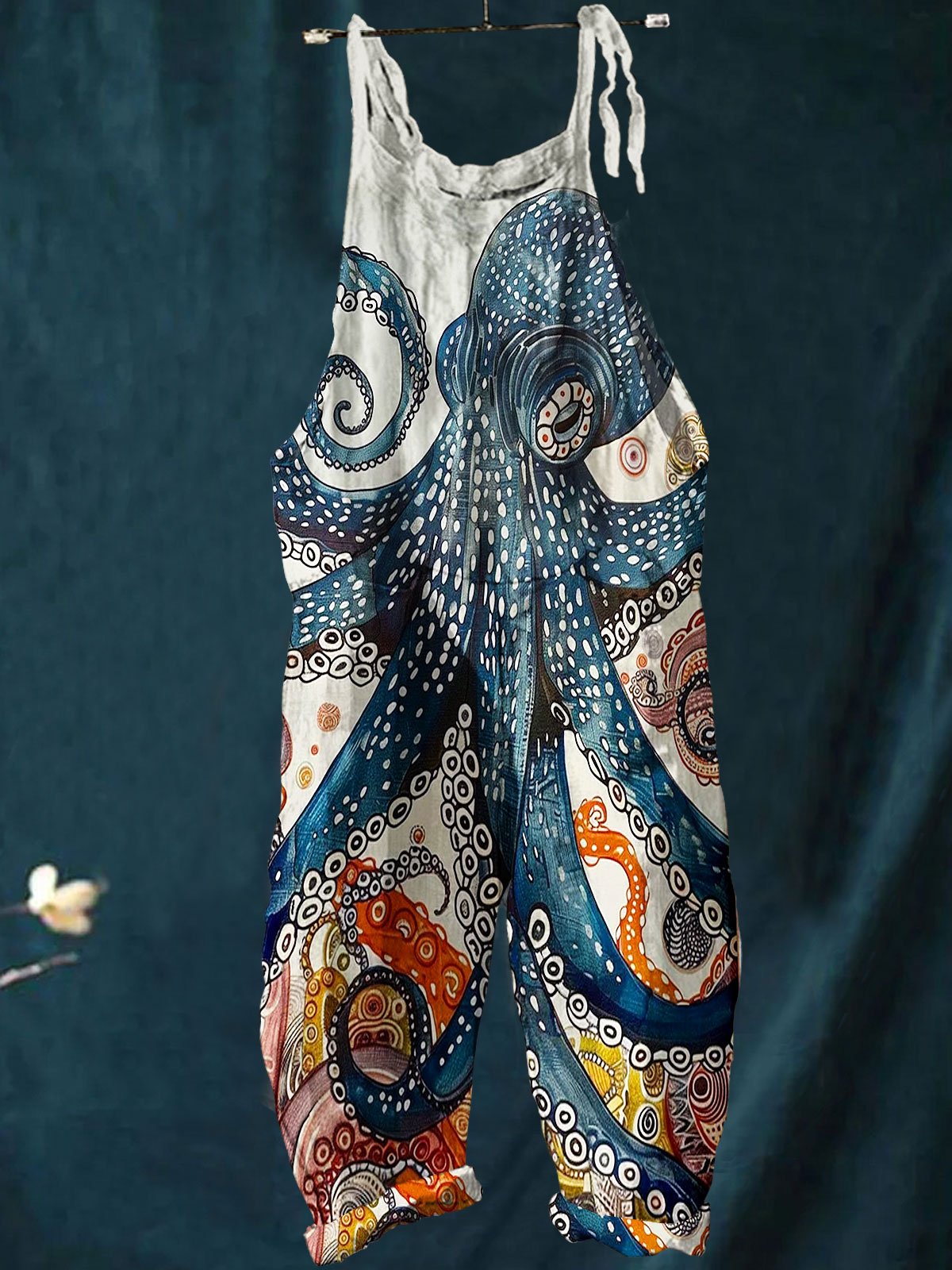 Vintage Octopus Art Print Casual Wide-Leg Jumpsuit