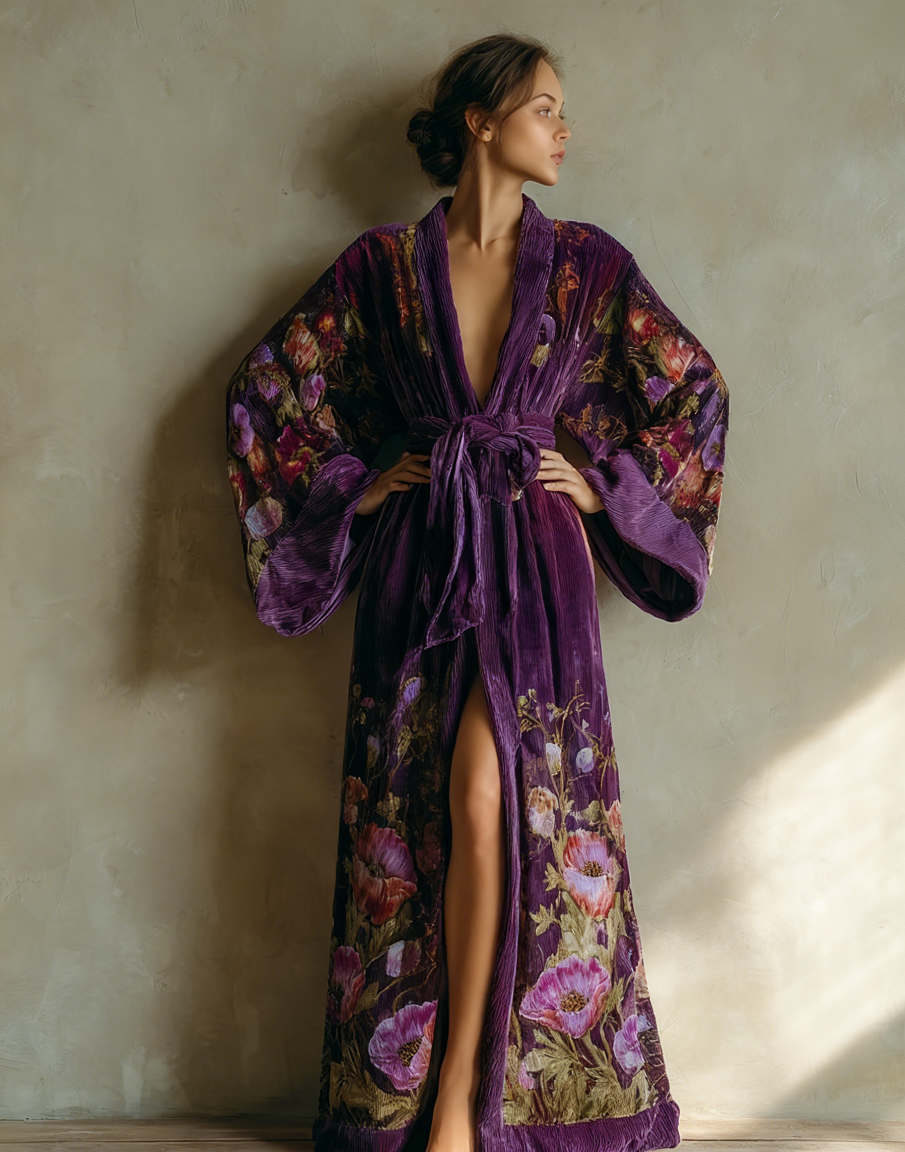 Abstract  Art Print Kimono Long Gown Autumn and Winter Robe With Belt