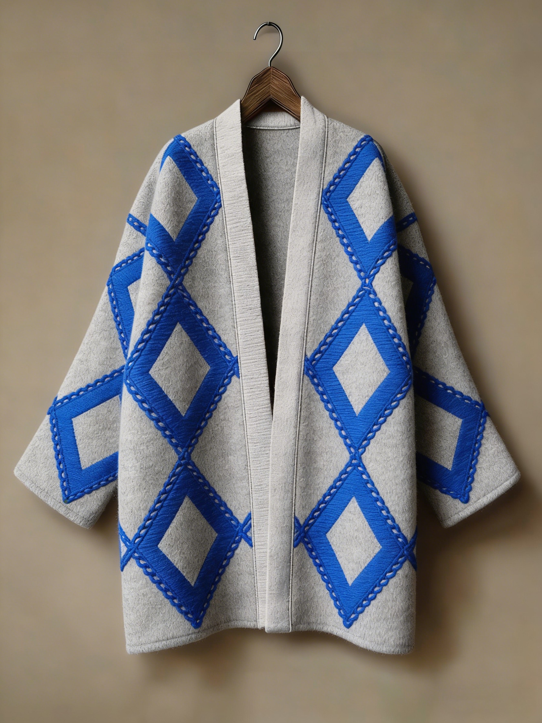 Flannel embroidered printed medium and long kimono cardigan