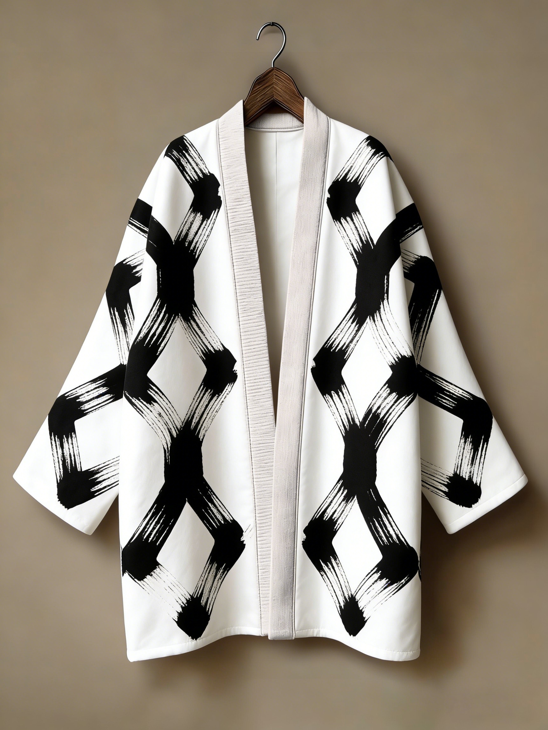 Flannel embroidered printed medium and long kimono cardigan