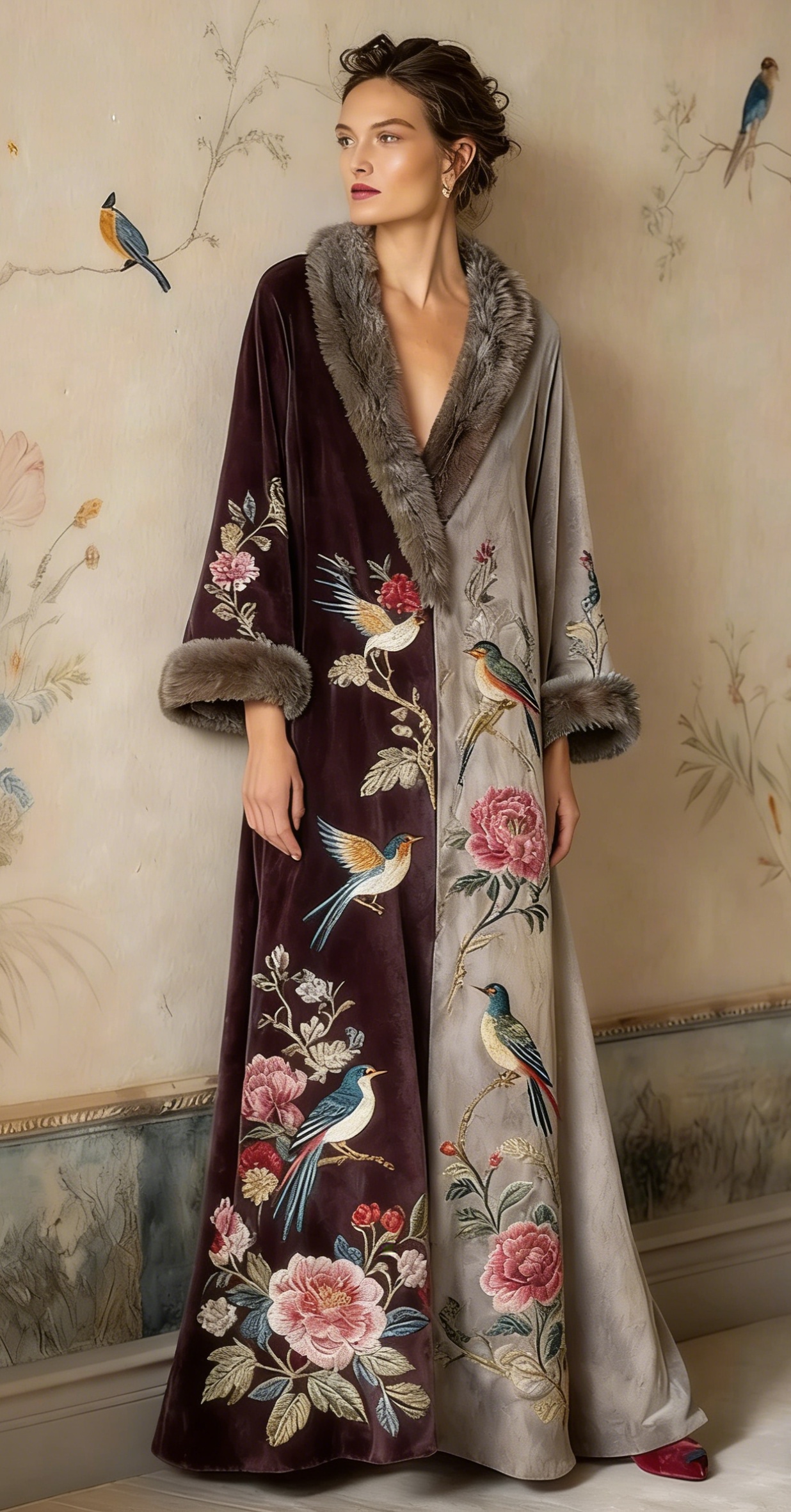 Women's autumn and winter flannel V-neck robe