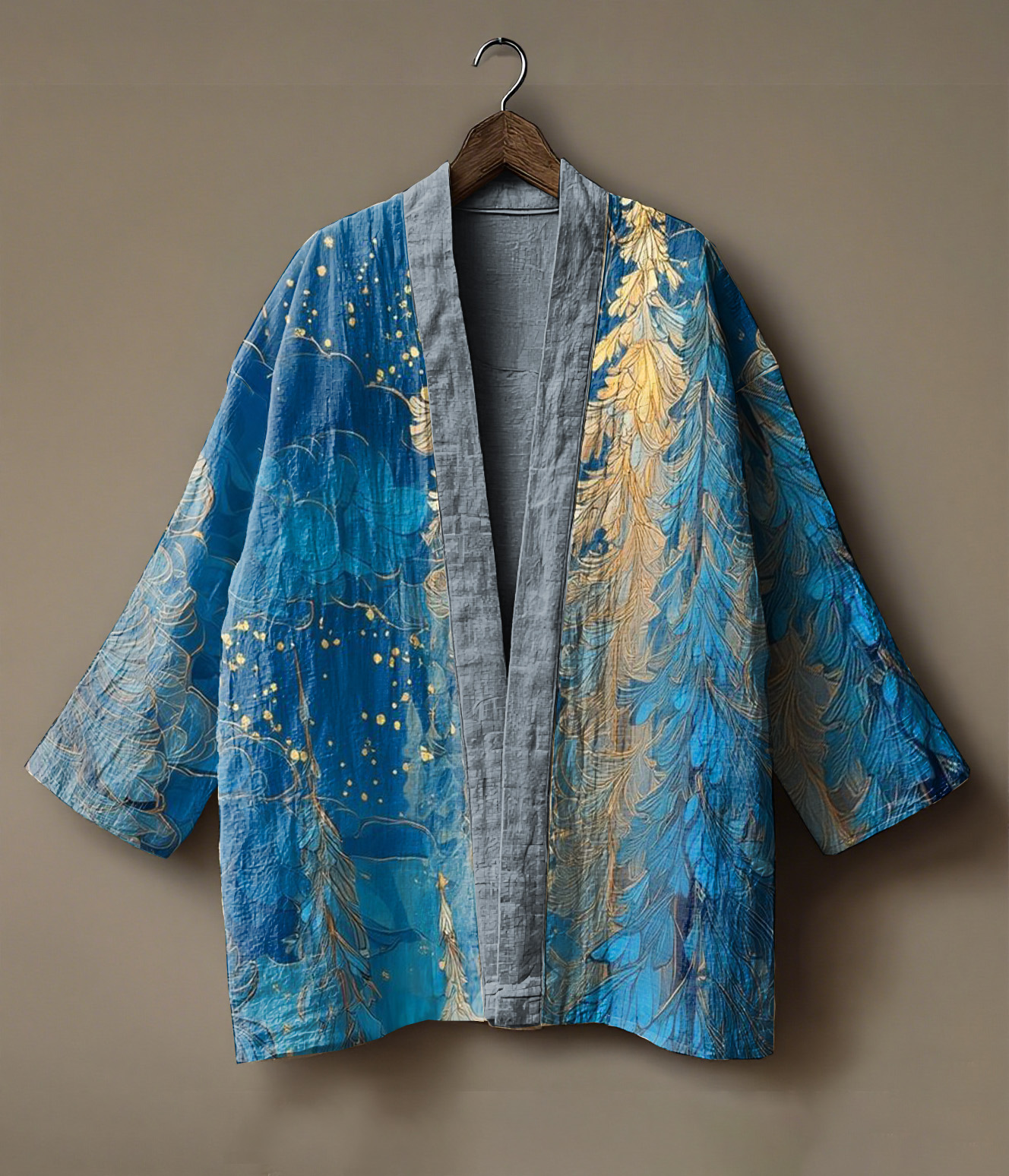 Forest fairy and deer printed linen and fabric cardigan