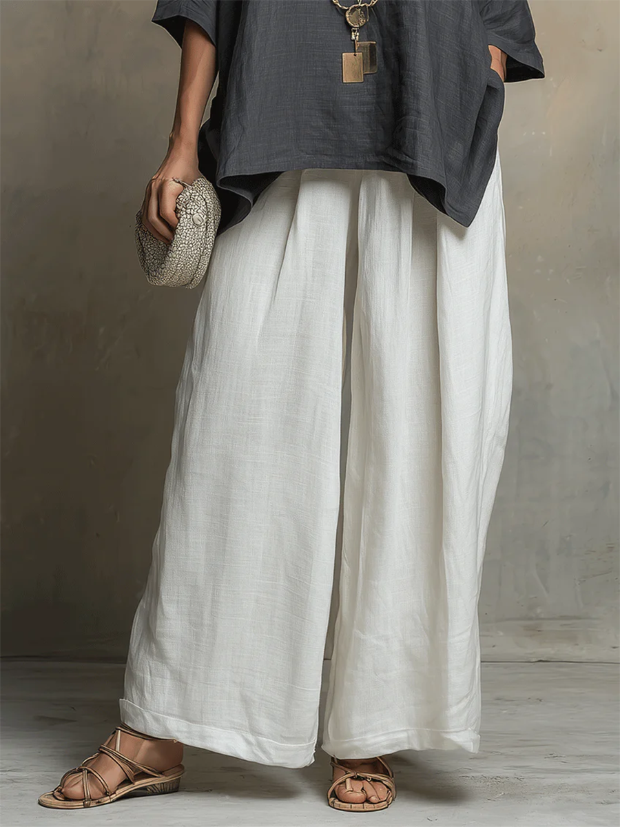 Cotton-linen Irregular Top & Wide-leg Pants Two-piece Set