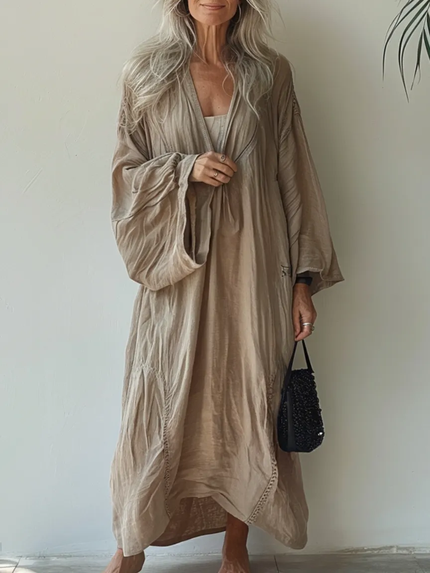Linen Boho Stylish Printed Kaftan Maxi Dress