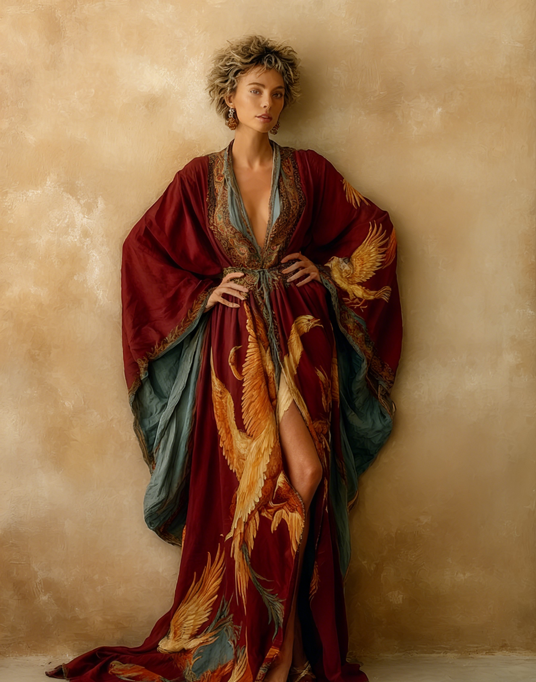 Women's Vintage Printed Court Robe(Including a red belt)