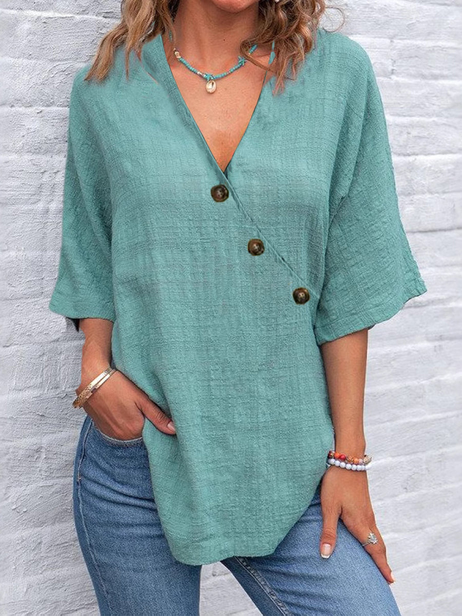 Cotton & Linen V-neck Casual Shirt