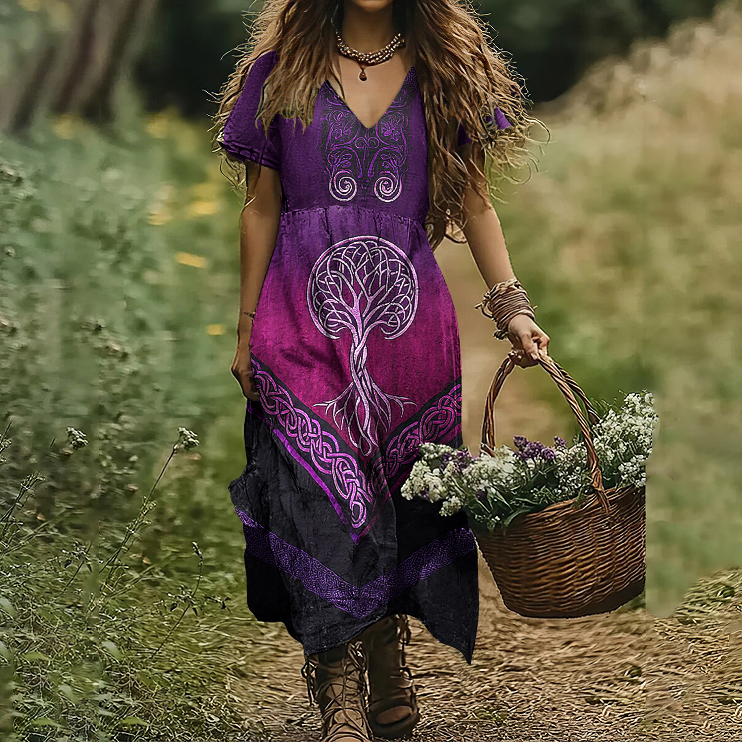 Women's Viking Tree Of Life Gradient Cotton And Dress