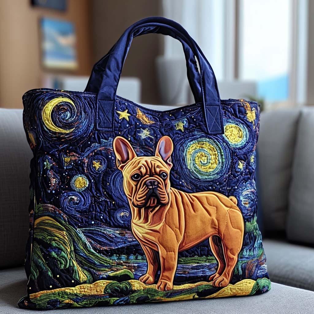 Starry Night Dog Quilted Tote Bag