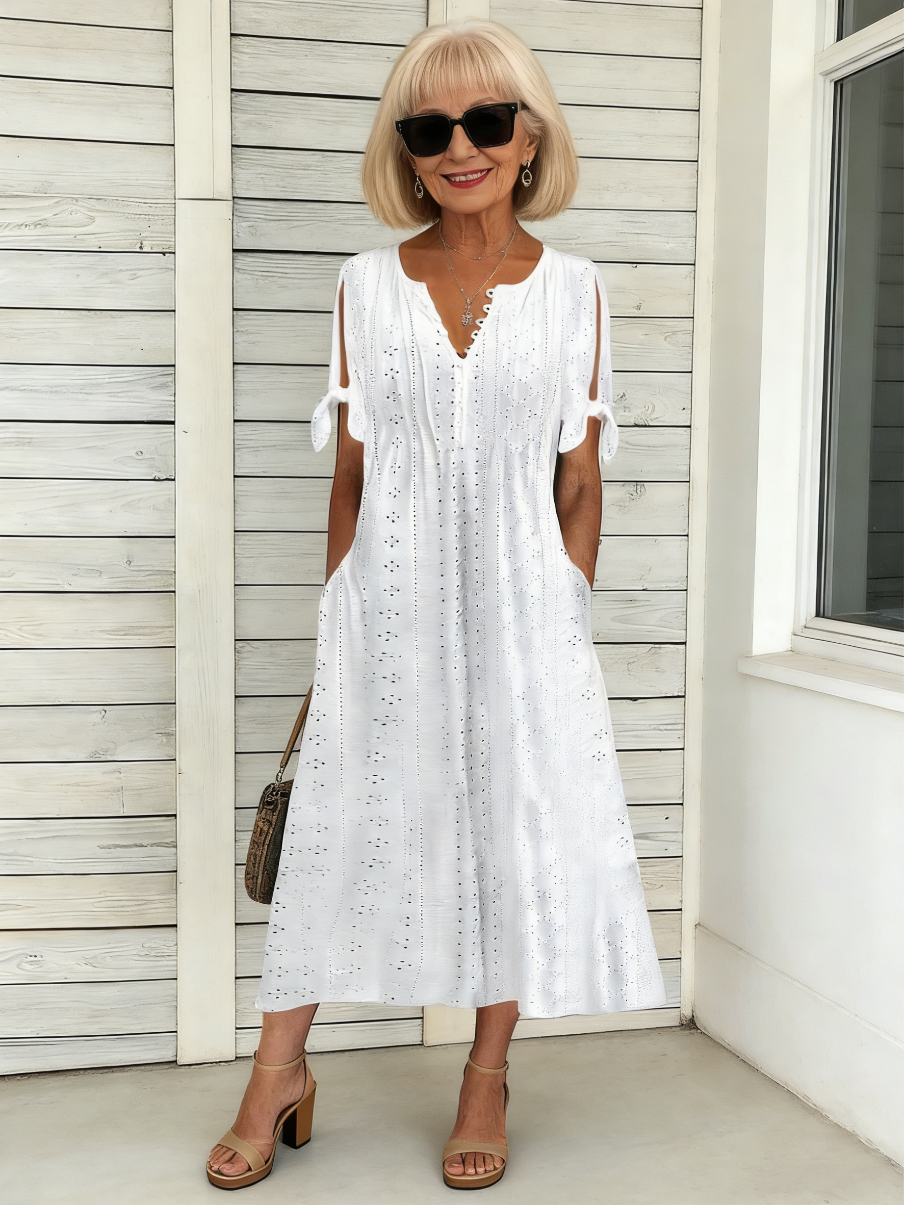 V-Neck Relaxed Midi Dress